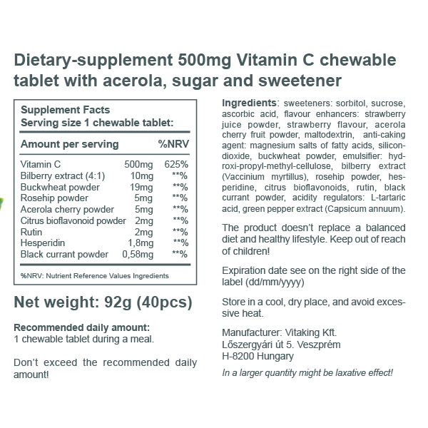 Acerola Vitamin C-500 - strawberry flavoured Acerola Vitamin C-500 - strawberry flavoured