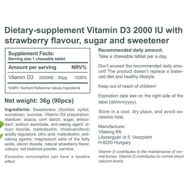 Vitamin D3 2000IU Strawberry-flavoured (90) Vitamin D3 2000IU Strawberry-flavoured (90)