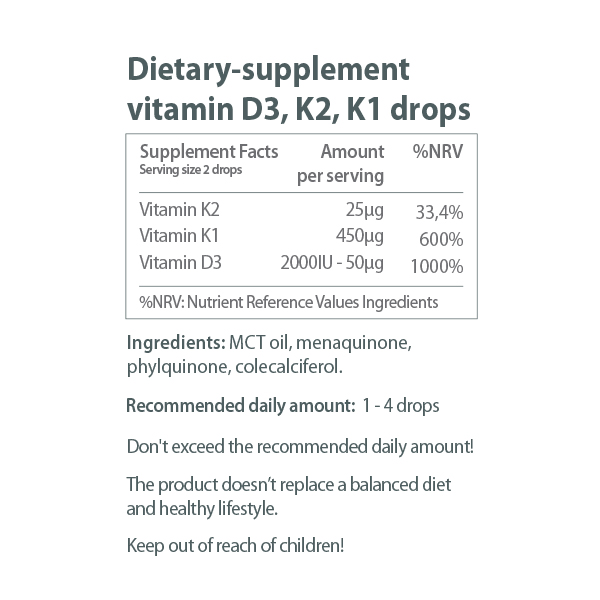 Vitamin D3 + K2 + K1 drops 10ml (160 servings) Vitamin D3 + K2 + K1 drops 10ml (160 servings)