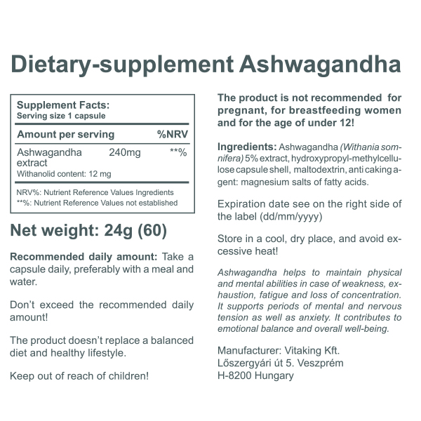 Ashwagandha extract (240mg) Ashwagandha extract (240mg)